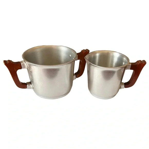 Vintage Kensington Aluminum Cream & Sugar Set with Wooden Handles - Picture 1 of 10